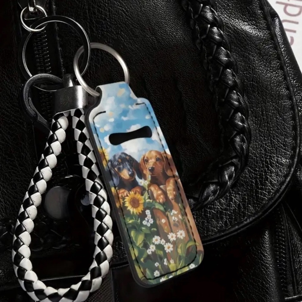 New Dachshund Print Keychain / Sunflowers .#144